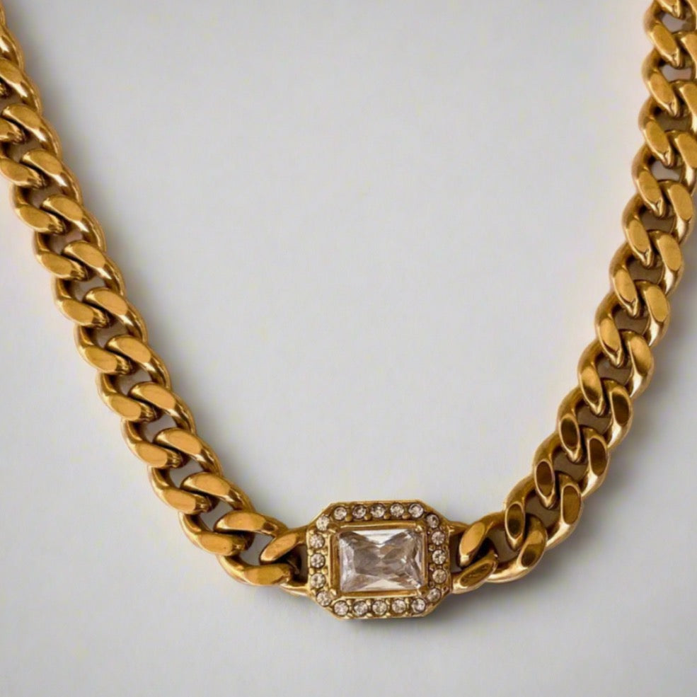 Baddie Chunky Crystal Cuban Necklace