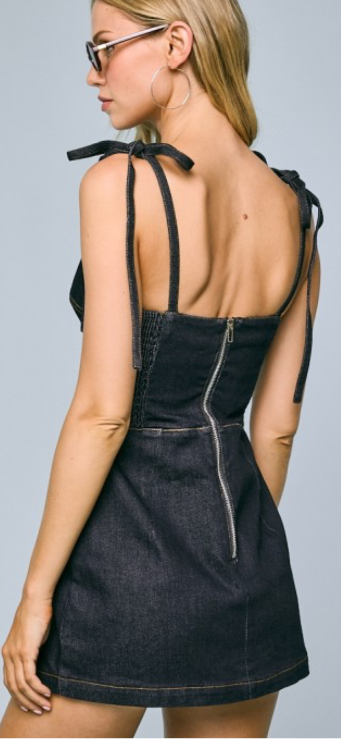Structured Denim Mini Dress (Built In Shorts)