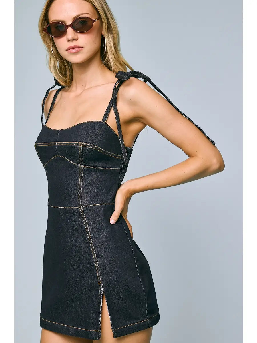Structured Denim Mini Dress (Built In Shorts)